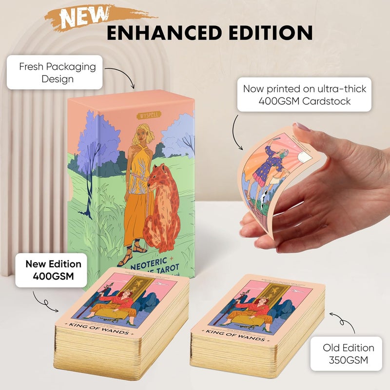 Wyspell Feminine Tarot Card Deck – Borderless Tarot Cards with with Meanings on Them - Guide Book for Beginners – Beginner Playing Cards Set - Image 2